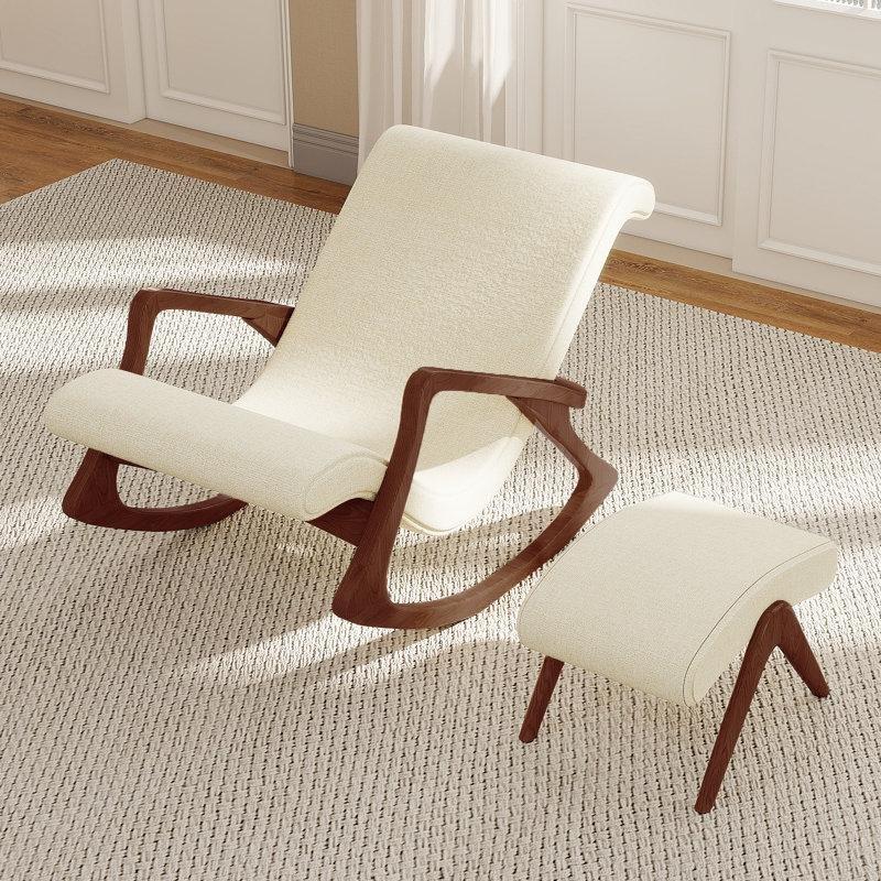 Bej Keten Kumaş Masif Dişbudak Puflu Ergonomik Sallanan Sandalye - 102 cm - 217924