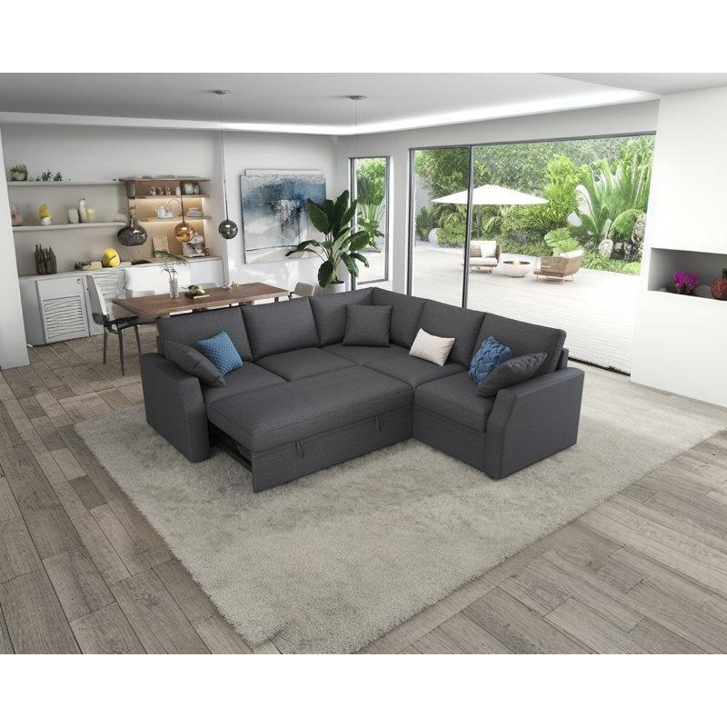 Bej Keten Kumaş Metal İskeletli Yataklı Sandıklı Köşe Koltuk - 216 cm - 194334