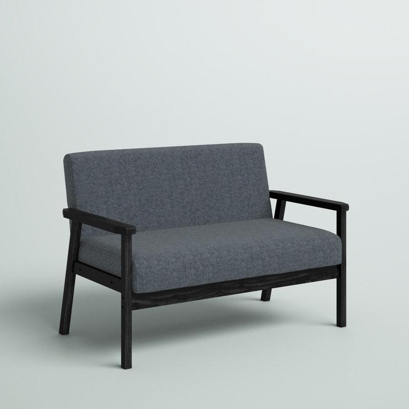 Bej Keten Masif Okaliptüs Ahşap Kare Kolçaklı İkili Koltuk - 115 cm - 207216