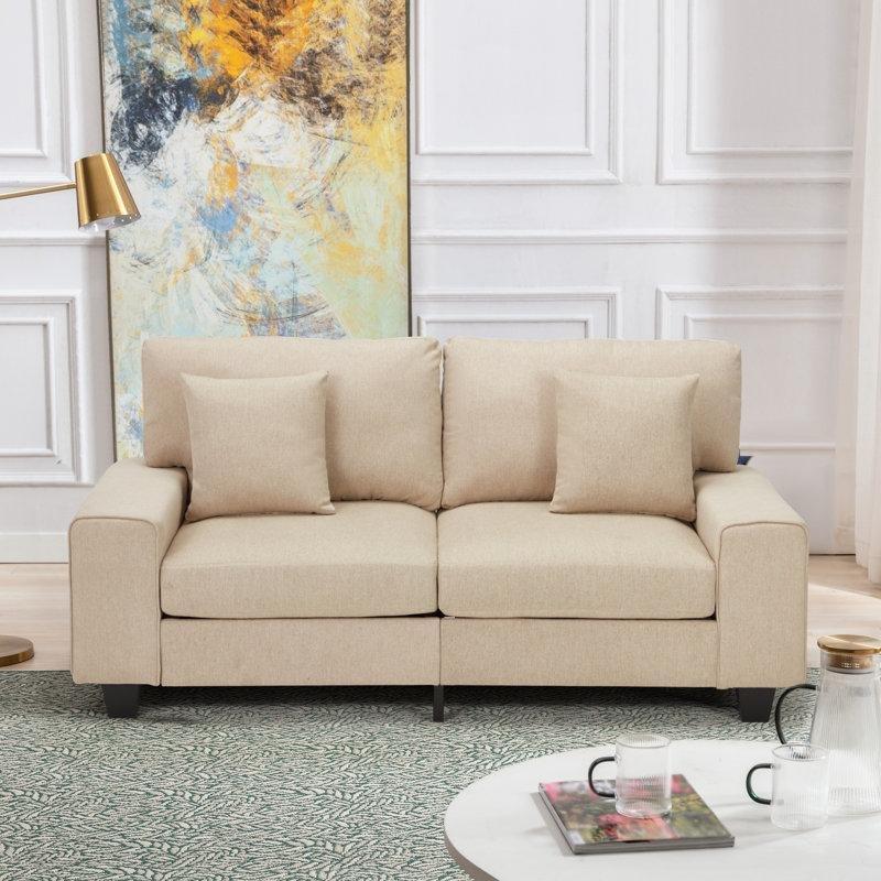 Bej Keten Yan Cepli İkili Koltuk - 181x72x87 cm - 208189