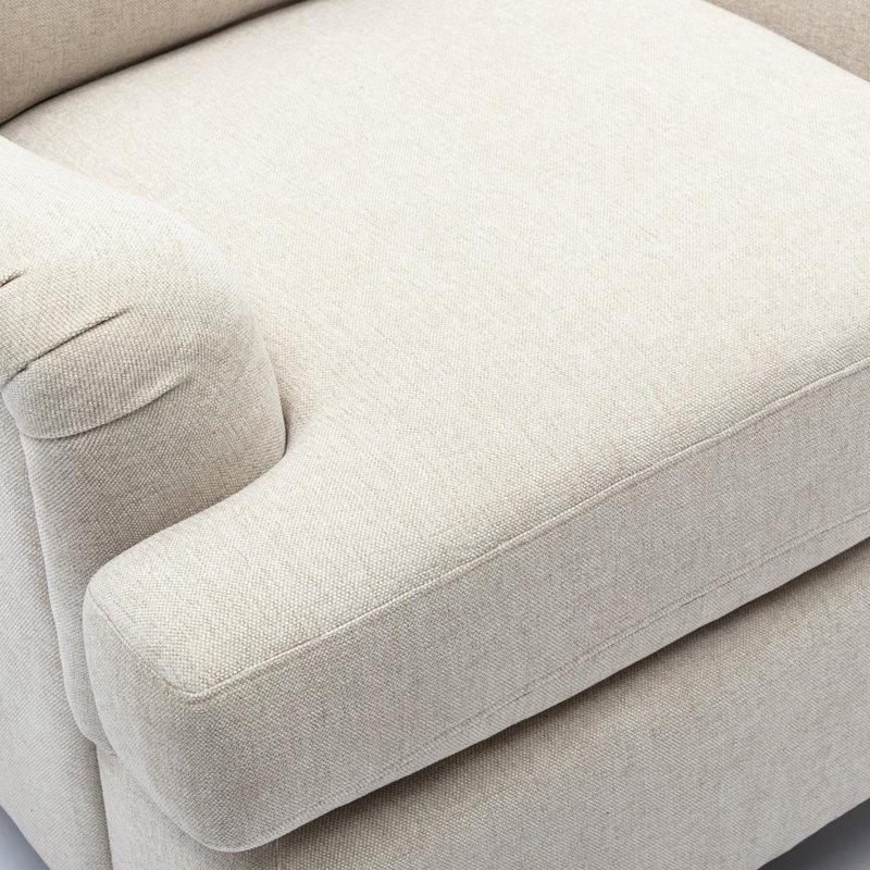 Bej Kumaş Masif Ahşap Ayaklı İngiliz Roll Kollu 2li Set Tekli Koltuk - 203339