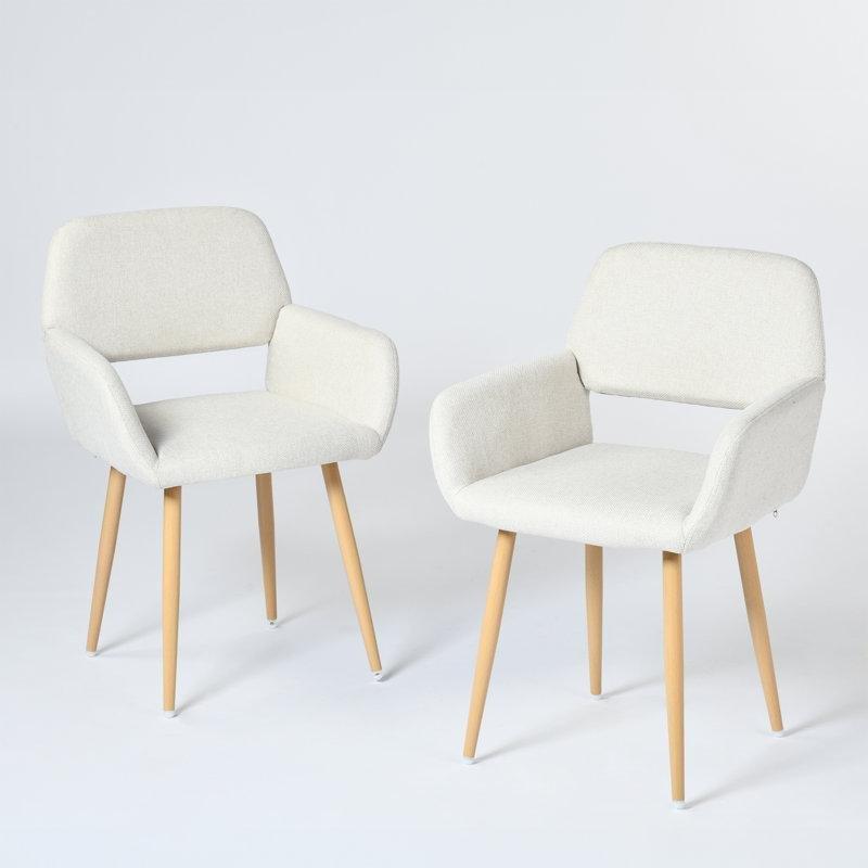 Bej Kumaş Meşe Rengi Metal Ayaklı 2li Set Yüzyıl Ortası Modern Tekli Koltuk - 204251