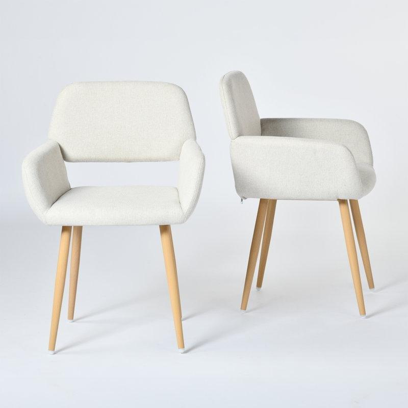 Bej Kumaş Meşe Rengi Metal Ayaklı 2li Set Yüzyıl Ortası Modern Tekli Koltuk - 204251