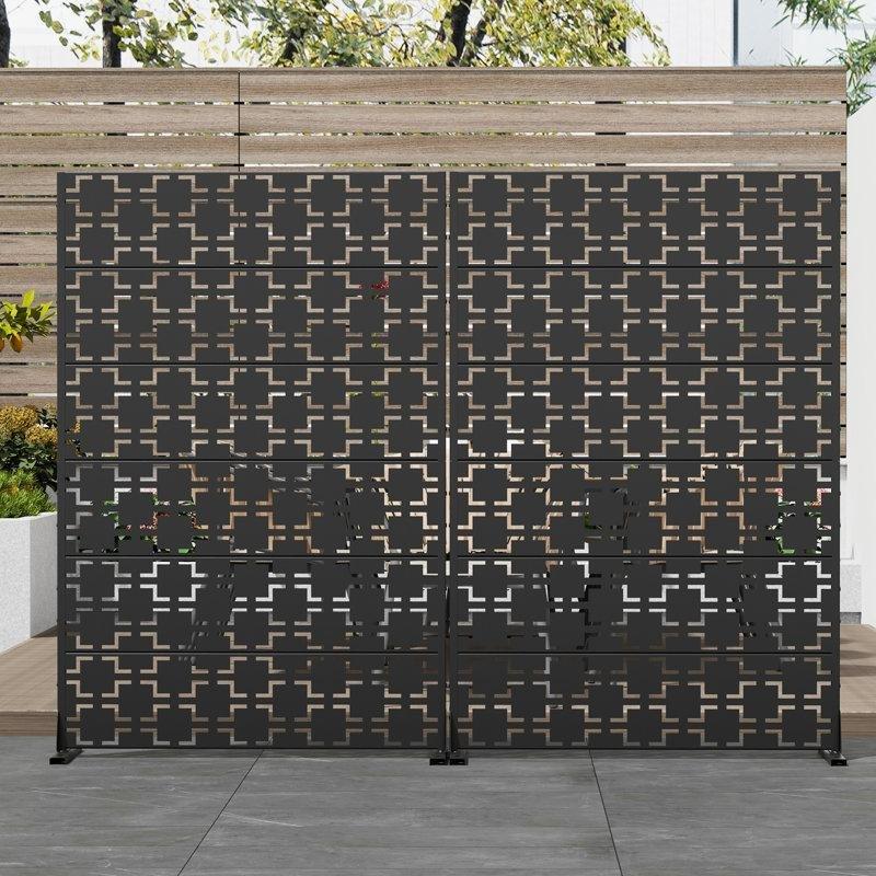 Bej Lazer Kesim Paslanmaz Metal Bahçe Paravanı - 183x120 cm - 173320