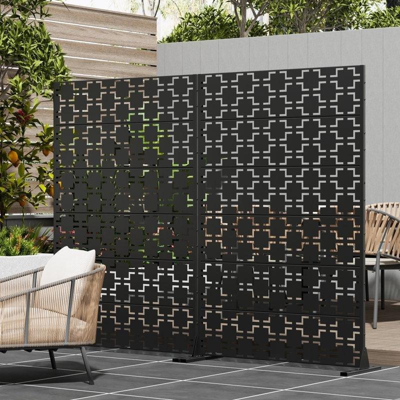 Bej Lazer Kesim Paslanmaz Metal Bahçe Paravanı - 183x120 cm - 173320