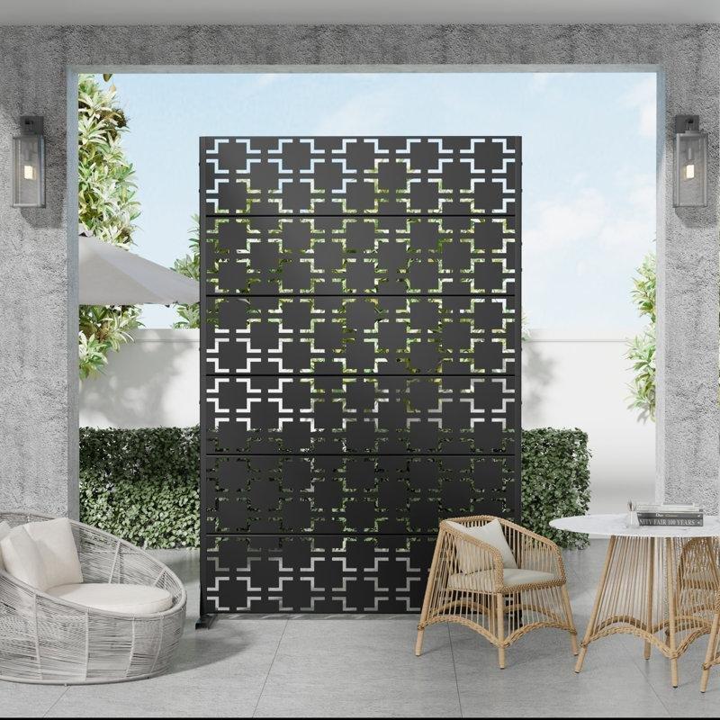 Bej Lazer Kesim Paslanmaz Metal Bahçe Paravanı - 183x120 cm - 173320