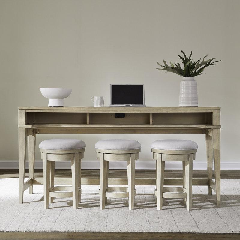 Bej Masif Ahşap 3 Tabureli Dahili Prizli USB Şarjlı Koltuk Arkası Dresuar Seti - 194 cm - 218196