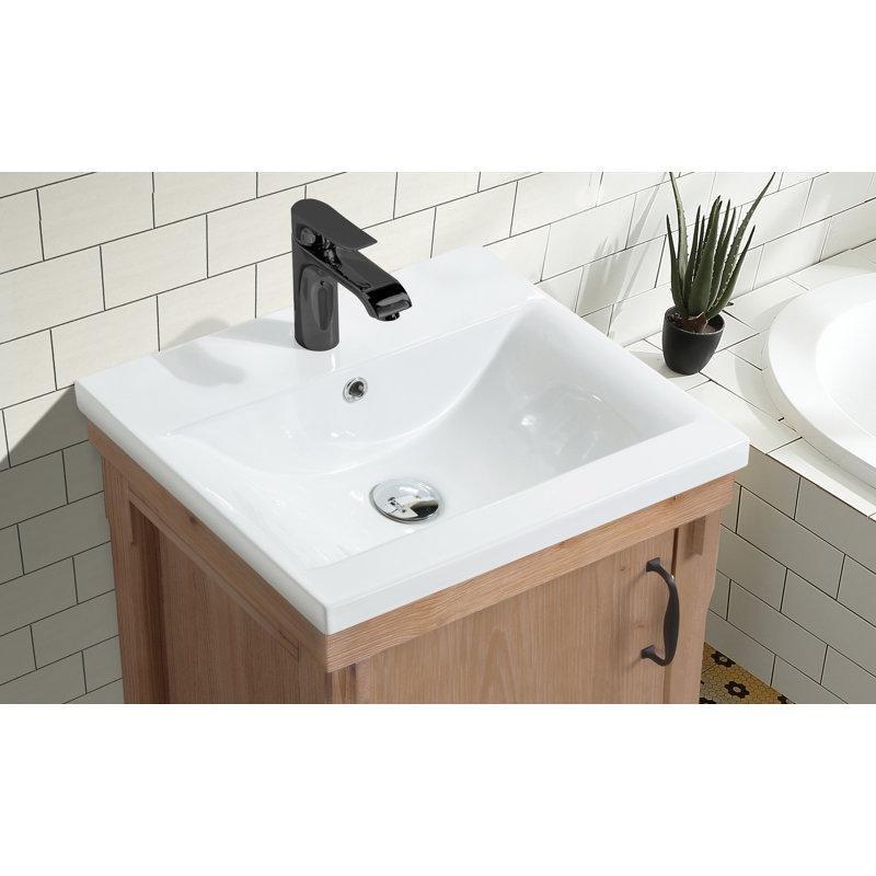 Bej Masif Ahşap Ayaklı Entegre Lavabolu Banyo Lavabo Dolabı - 50 cm - 201890