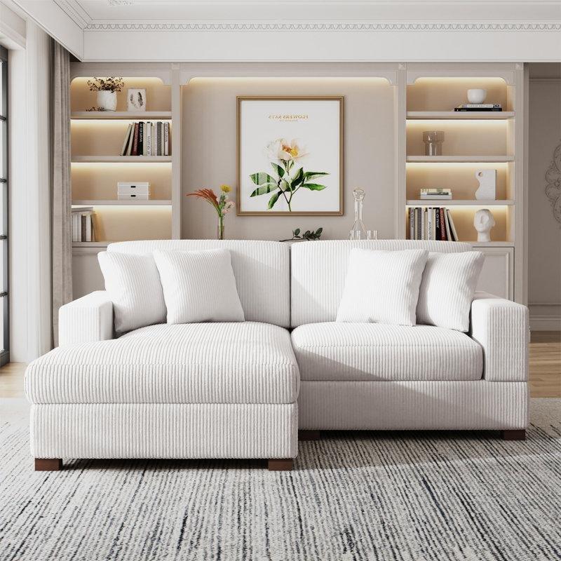 Bej Masif Ahşap Ayaklı Modüler L Köşe Koltuk Takımı - 213 cm - 193716