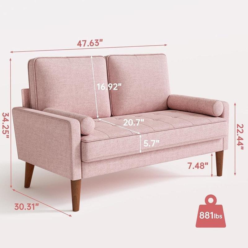 Bej Masif Ahşap Çıkarılabilir Kılıflı İkili Koltuk - 121 cm - 207437
