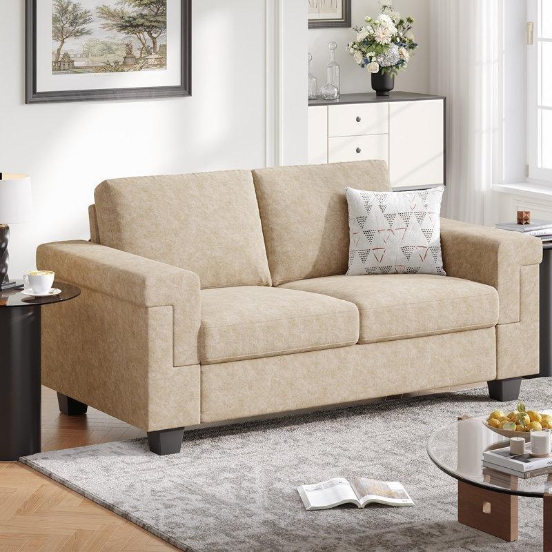 Bej Masif Ahşap Çıkarılabilir Kılıflı İkili Koltuk - 164 cm - 206141