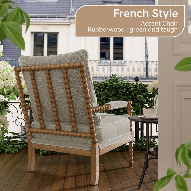 Bej Masif Ahşap İğ Tasarım 2li Set Tekli Koltuk - 203314