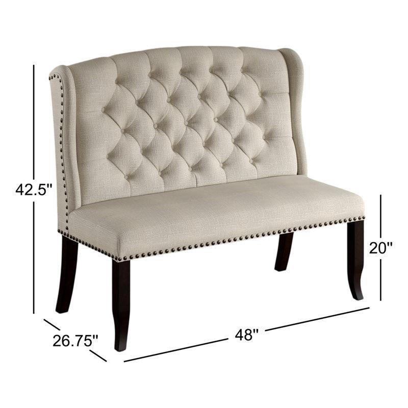 Bej Masif Ahşap Kapitoneli Sırtlı Zımba Detaylı Bench - 122 cm - 164119