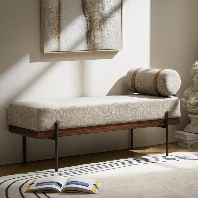 Bej Masif Ahşap Metal Ayaklı Yastıklı Bench - 122 cm - 164722