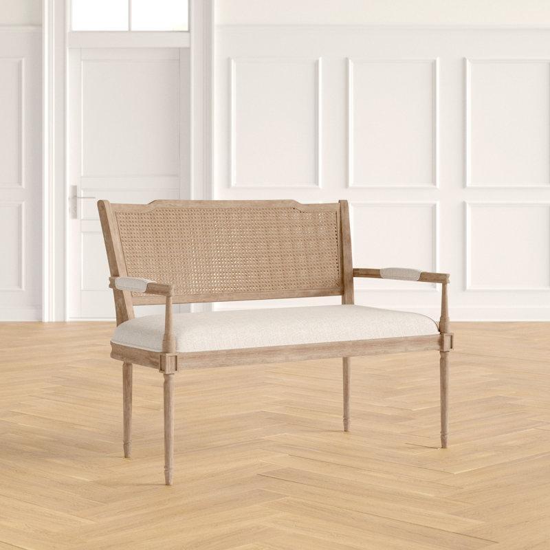 Bej Masif Ahşap Rattan Detaylı İkili Koltuk - 121 cm - 205706