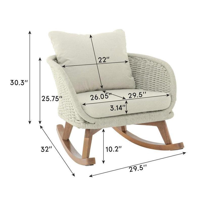 Bej Masif Ahşap ve PE Rattan Minderli 2li Set Sallanan Sandalye - 219212