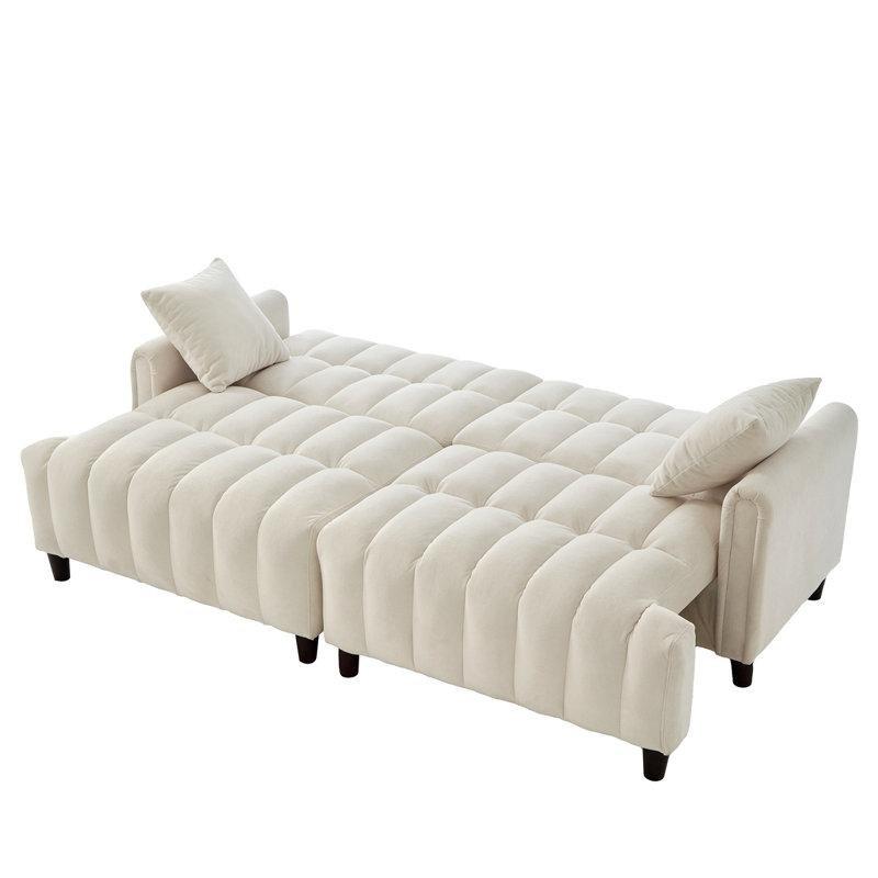 Bej Masif Ahşap Yatak Olabilen Sandıklı İkili Koltuk - 211 cm - 206601