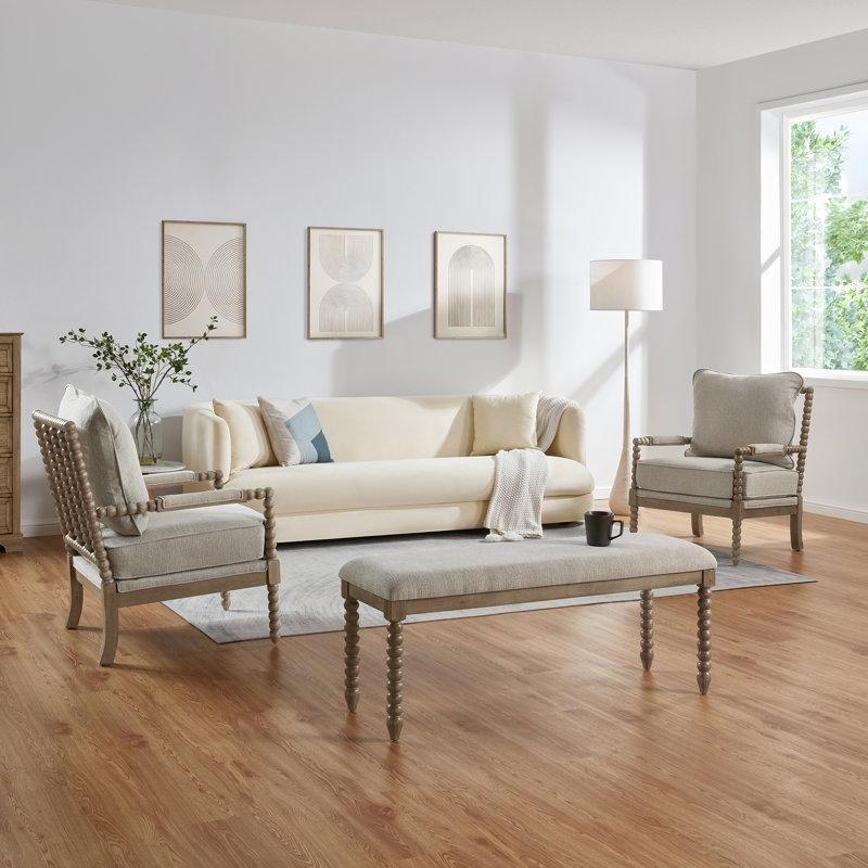 Bej Masif Ceviz Ahşap Tornalı Koltuk Takımı - 191413