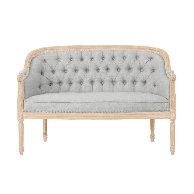 Bej Masif Huş Ağacı Kapitoneli İkili Koltuk - 126 cm - 207623