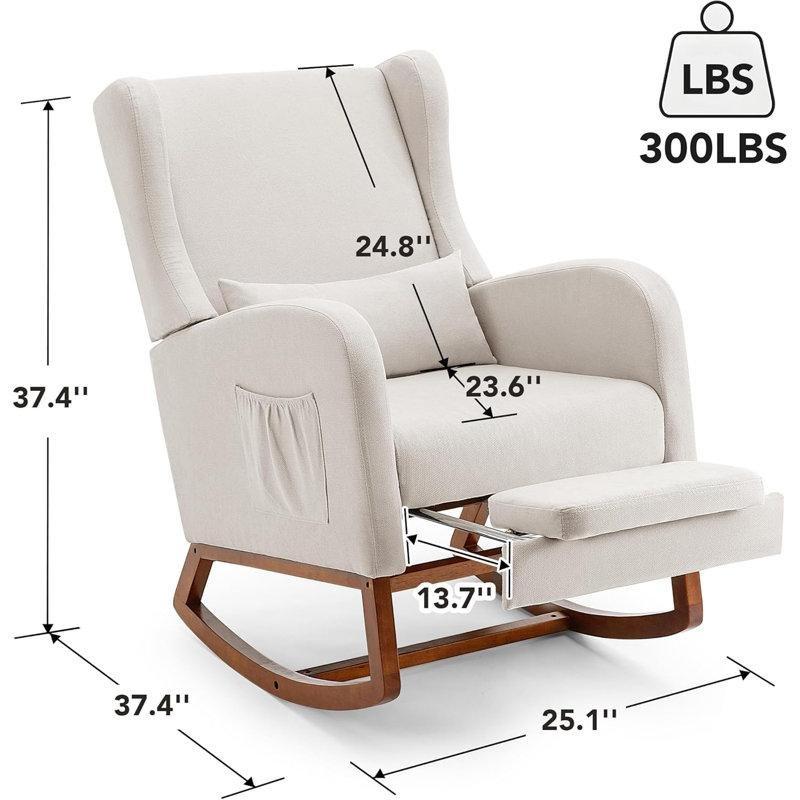 Bej Masif Kauçuk Ağacı Kulaklı Döşemeli Sallanan Sandalye - 95x64x95 cm - 217928