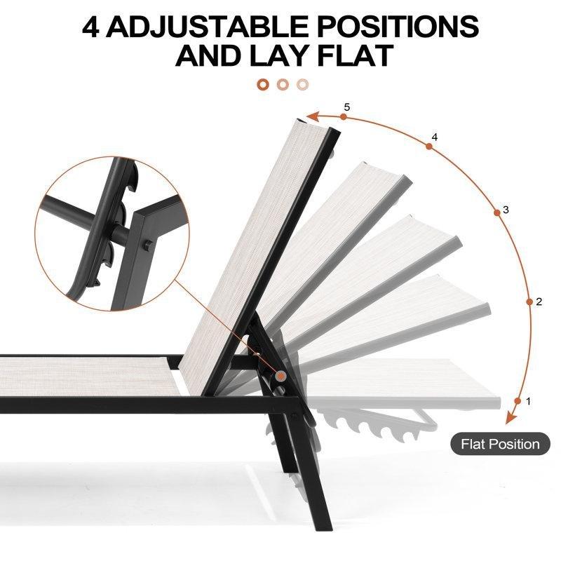 Bej Metal 5 Kademeli İstiflenebilir 2li Set Şezlong - 171469