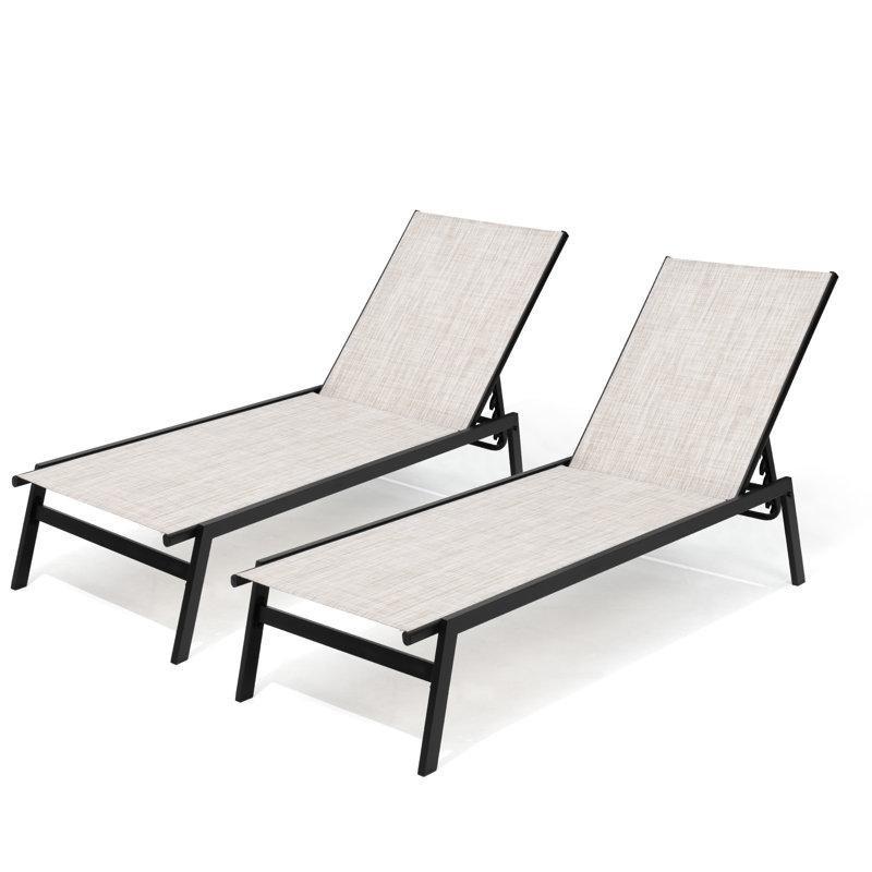 Bej Metal 5 Kademeli İstiflenebilir 2li Set Şezlong - 171469
