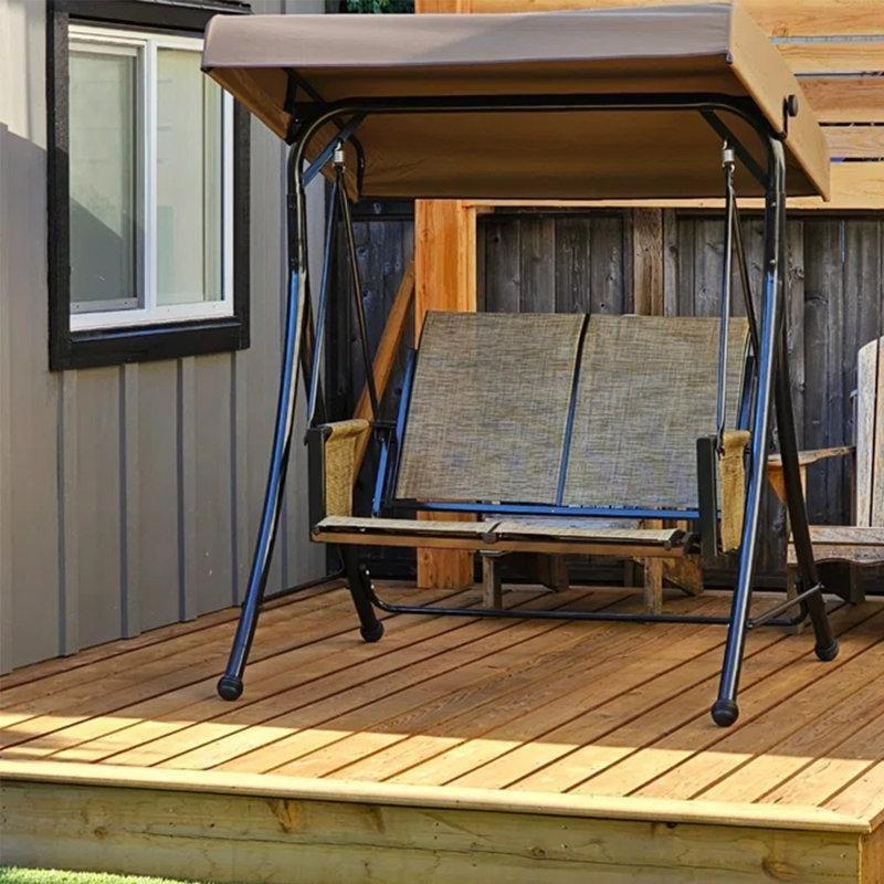 Bej Metal Ayarlanabilir Tenteli İki Kişilik Balkon Salıncağı - 174162
