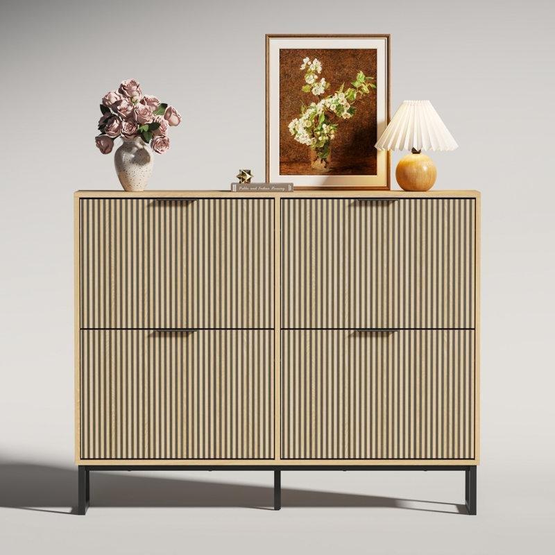 Bej Metal Çerçeveli Ahşap 4 Çekmeceli Ayarlanabilir Raflı Ayakkabılık - 120 cm - 227877