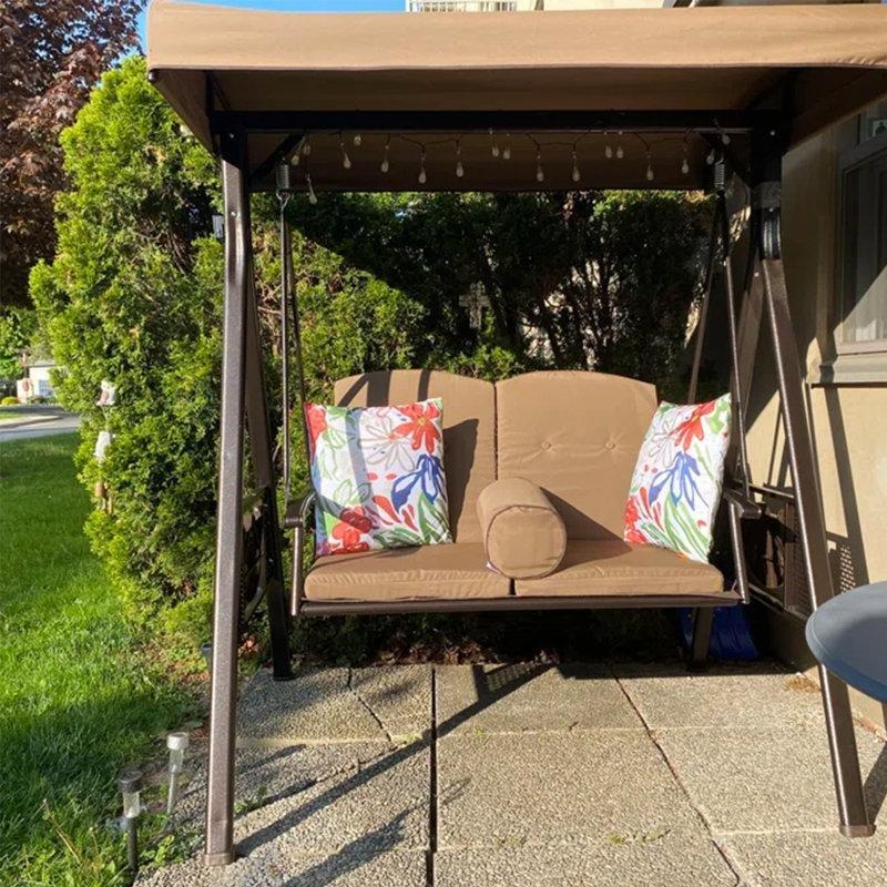 Bej Metal Gölgelikli ve Bardaklıklı Ayaklı İki Kişilik Balkon Salıncağı - 156 cm - 174433
