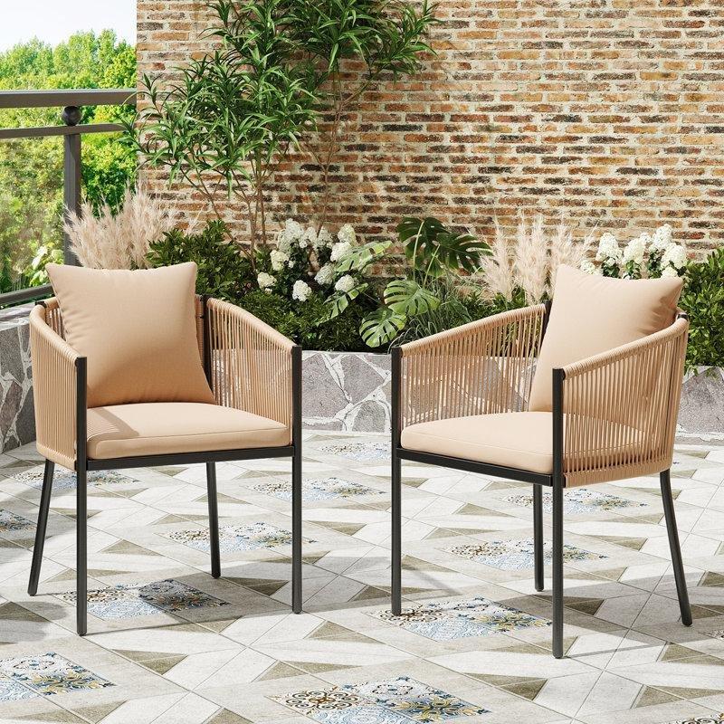 Bej Metal Rattan Dokuma Minderli Yuvarlak 2 Kişilik Bahçe Masa Takımı - 216296
