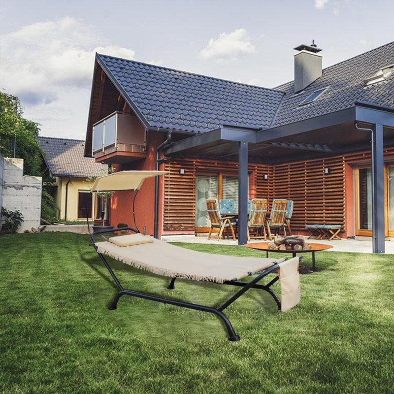 Bej Metal Tenteli ve Minderli Ayaklı Hamak - 237x102 cm - 178565