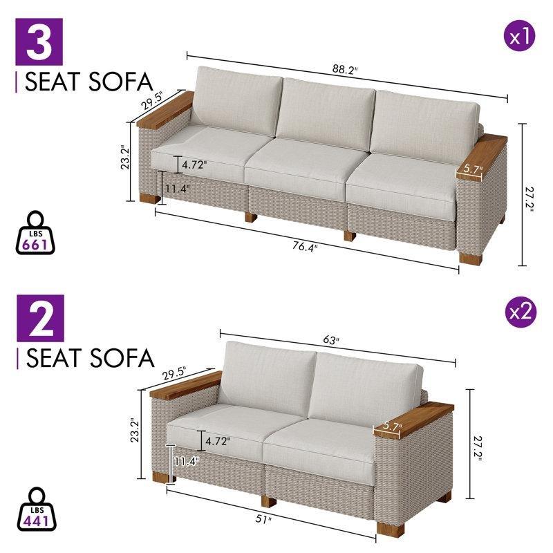 Bej Metal ve PE Rattan Modüler 7 Kişilik Minderli Bahçe Takımı - 209313