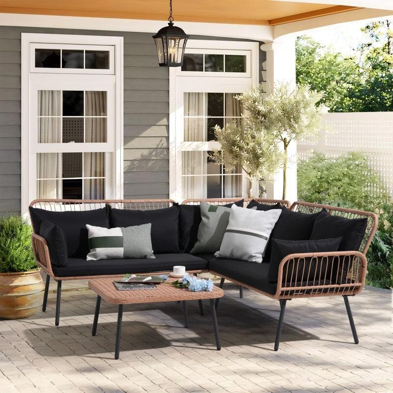 Bej Metal ve Rattan Minderli L Şeklinde 5 Kişilik Bahçe Takımı - 211601