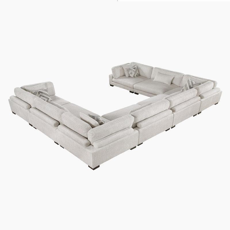 Bej Mikro Süet Kumaş Modüler 12 Yastıklı U Şekilli Köşe Koltuk Takımı - 458x343 cm - 194283