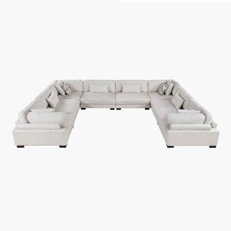 Bej Mikro Süet Kumaş Modüler 12 Yastıklı U Şekilli Köşe Koltuk Takımı - 458x343 cm - 194283