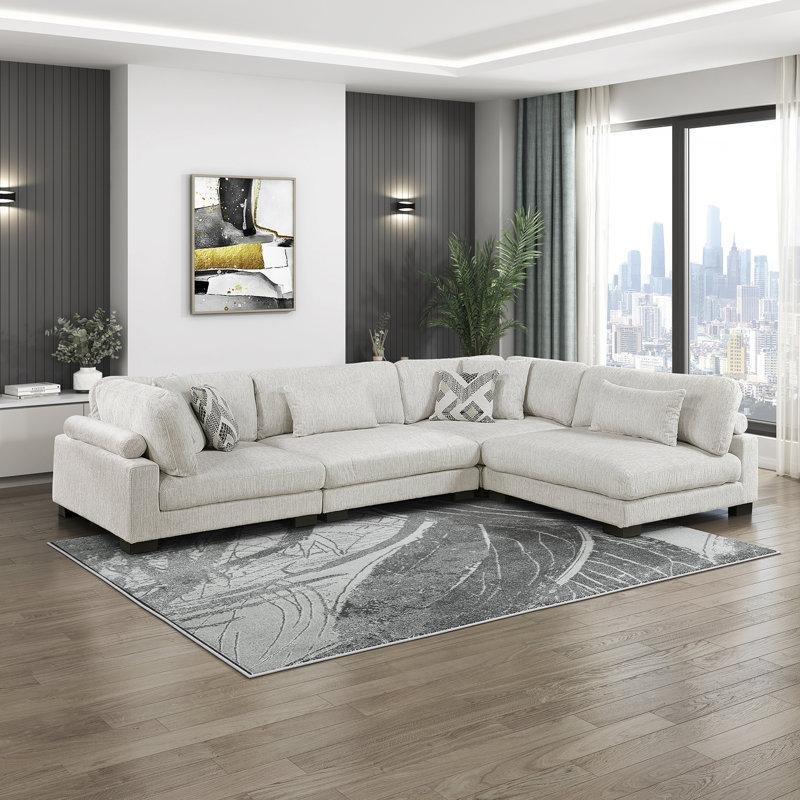 Bej Mikrofiber Kumaş Modüler Yönü Değiştirilebilir 6 Yastıklı L Koltuk Takımı - 343x229 cm - 192975