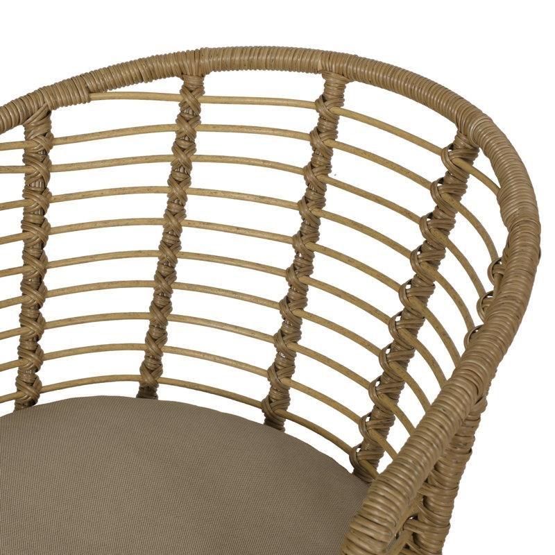 Bej Minderli Açık Kahverengi Rattan 2li Set Kollu Bahçe Sandalyesi - 173401