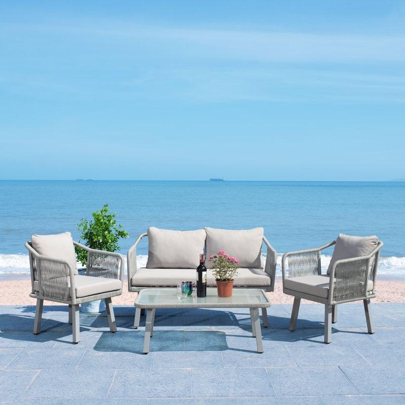 Bej Minderli Çelik ve Rattan 4 Kişilik Bahçe Takımı - 210873