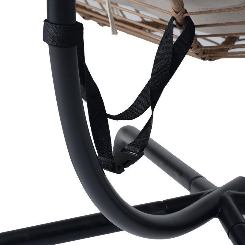 Bej Minderli Kahverengi PE Rattan Ayaklı Balkon Salıncağı - 201x115x110 cm - 175106
