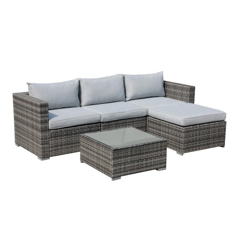 Bej Minderli Kahverengi PE Rattan Modüler 3 Kişilik Köşe Bahçe Takımı - 212683