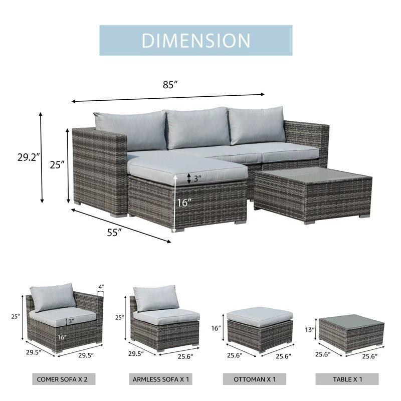 Bej Minderli Kahverengi PE Rattan Modüler 3 Kişilik Köşe Bahçe Takımı - 212683