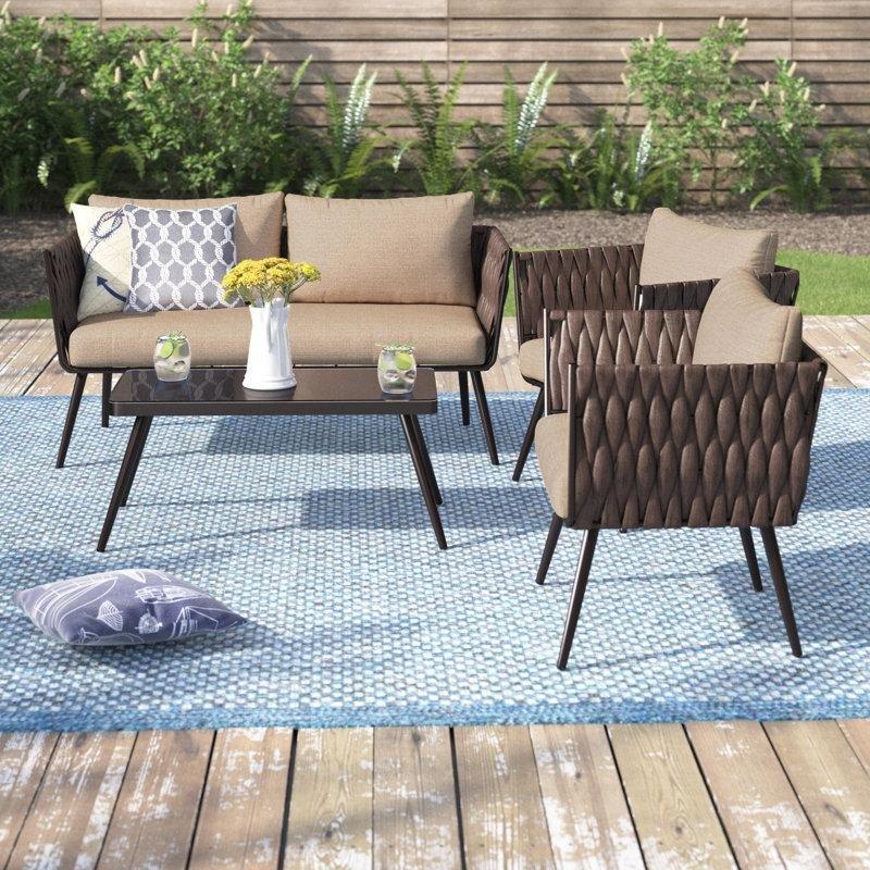 Bej Minderli Kahverengi Rattan 4 Kişilik Bahçe Takımı - 208905
