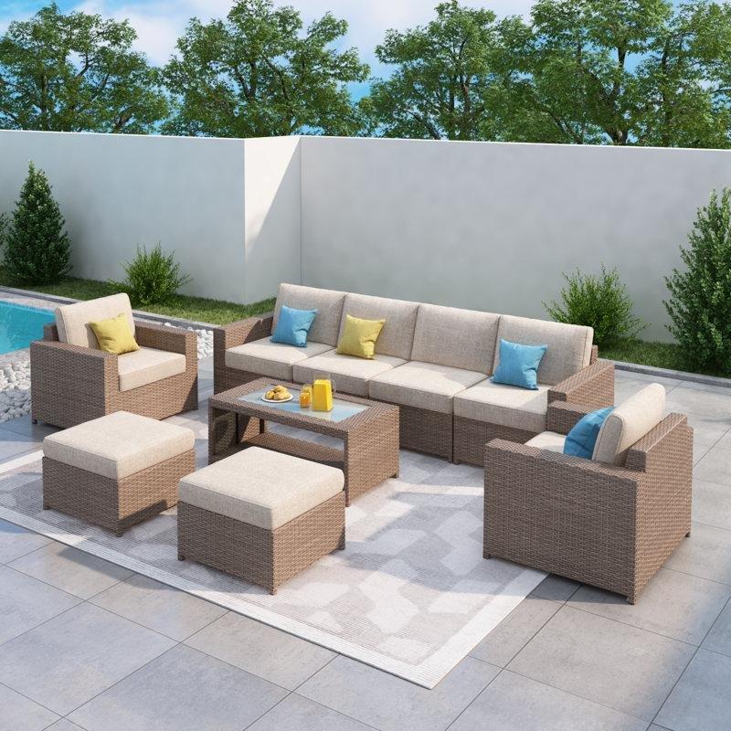 Bej Minderli Kahverengi Rattan Modüler 8 Kişilik Bahçe Takımı - 211594