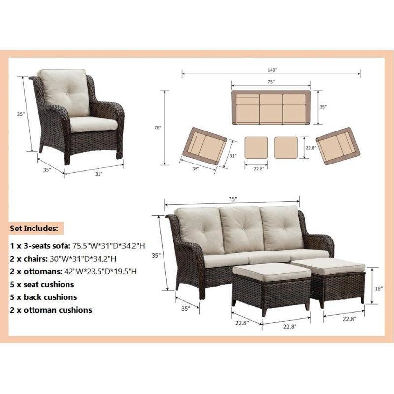 Bej Minderli Kahverengi Sentetik Rattan 5 Kişilik Bahçe Takımı - 211086
