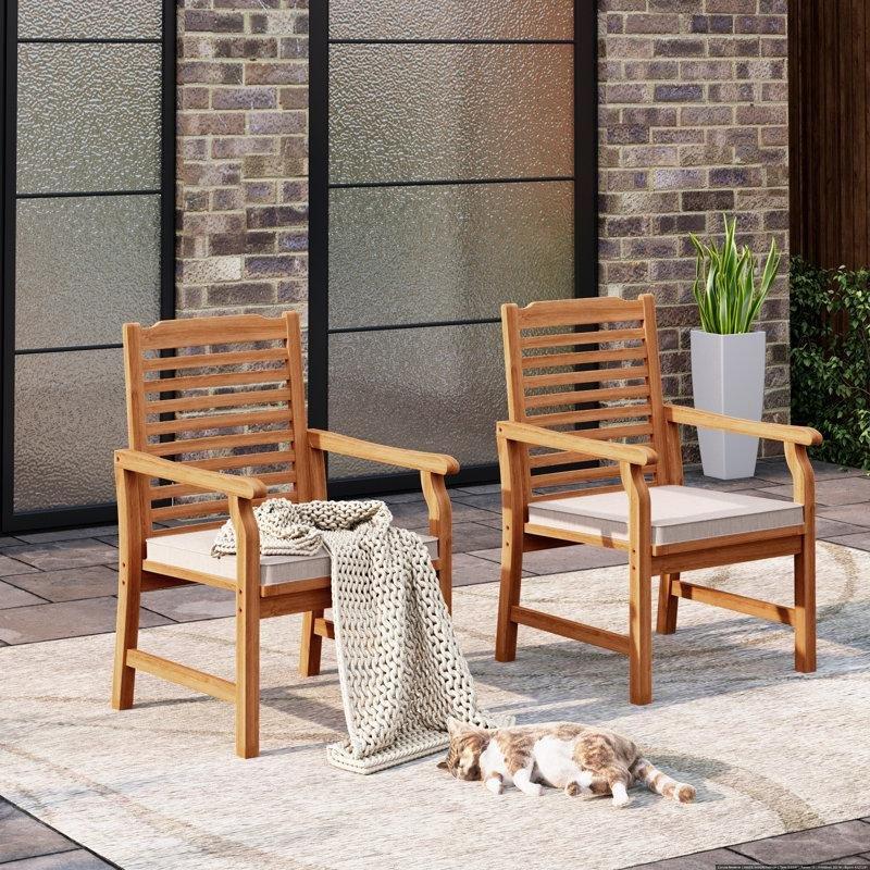 Bej Minderli Masif Akasya Ağacı Kollu Bahçe Sandalyesi - 2li Set - 174910