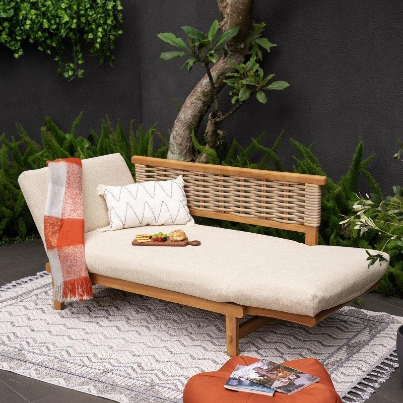 Bej Minderli Masif Tik Ağacı Dönüştürülebilir Bahçe Palet Koltuk - 201x81 cm - 177250