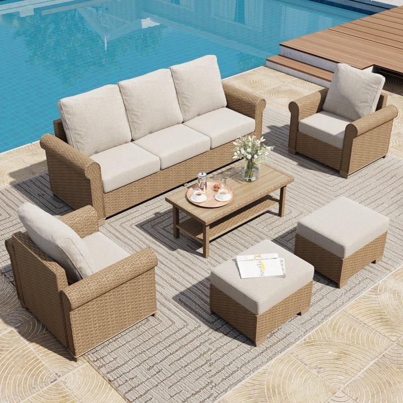 Bej Minderli Mat Siyah Rattan 5 Kişilik Modüler Bahçe Takımı - 211558