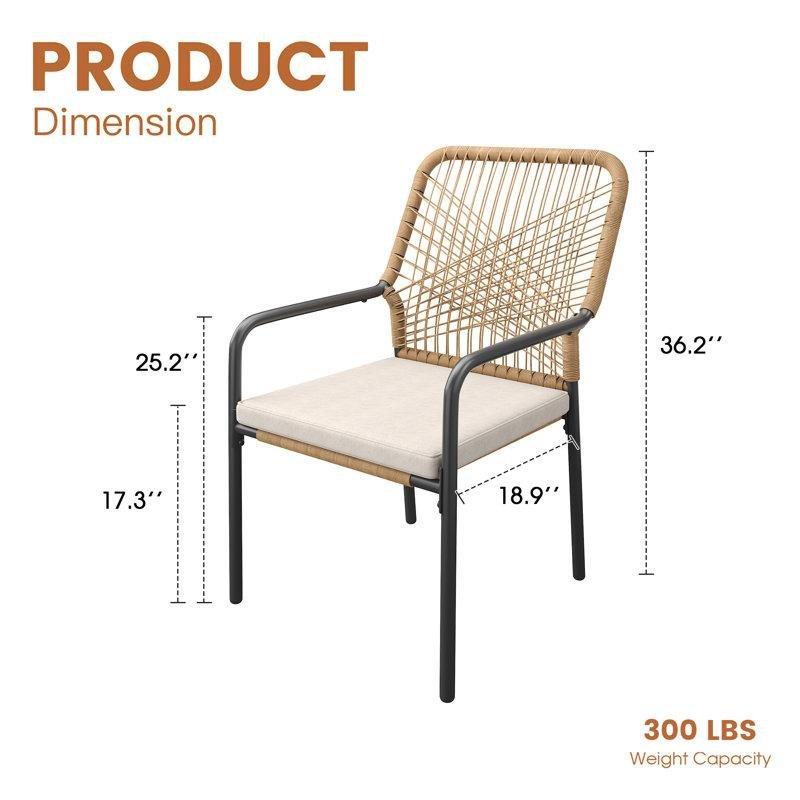 Bej Minderli Siyah Metal Rattan İstiflenebilir Bahçe Sandalyesi Seti - 2 Adet - 173453