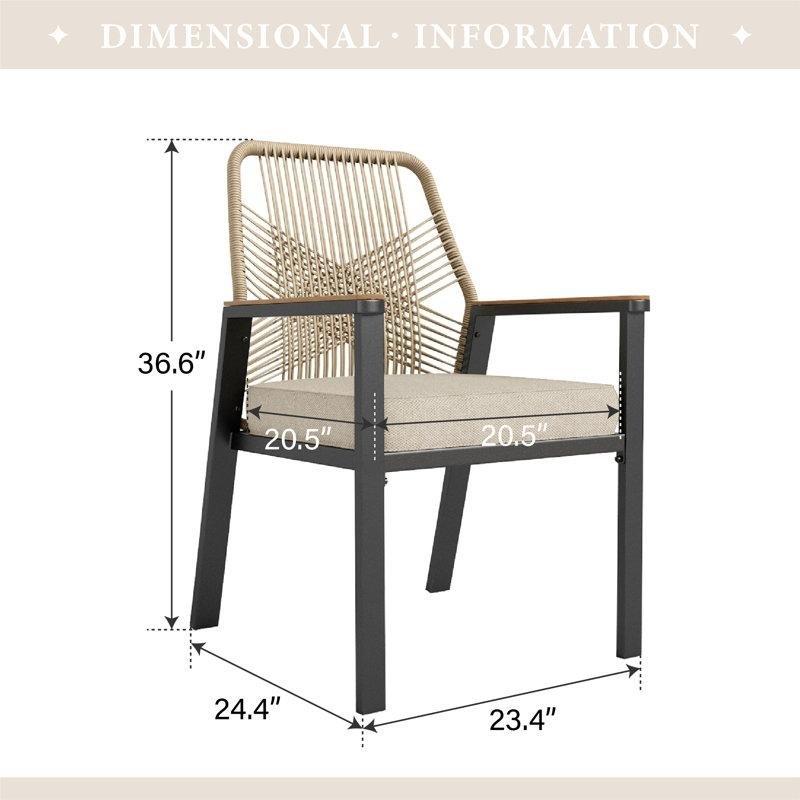 Bej Minderli Siyah Metal Rattan Kollu 8li Bahçe Sandalyesi Seti - 173291