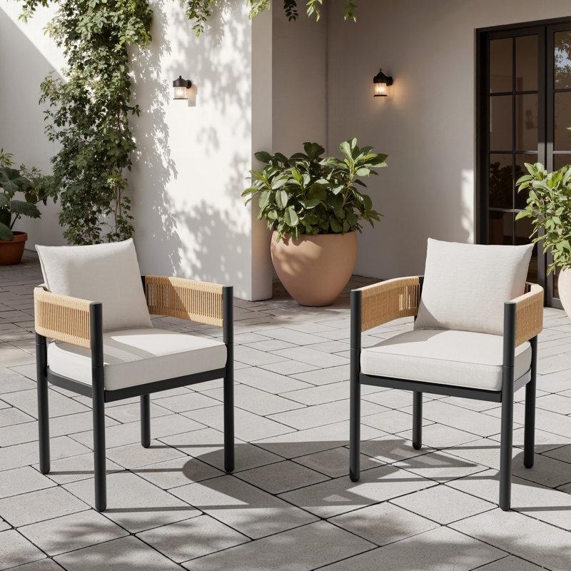 Bej Minderli Siyah Rattan ve Çelik 2li Set Bahçe Sandalyesi - 173565